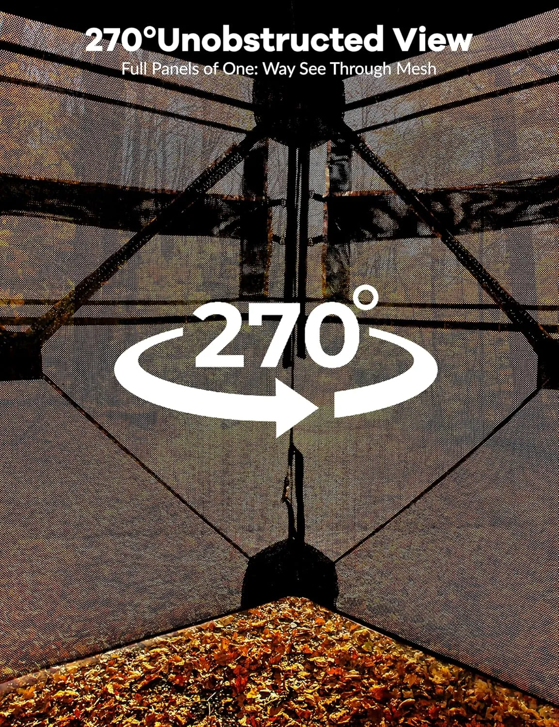 Hunting Blind 270 Degree See Through Ground Blind for Turkey Deer Hunting, Camouflage Pop Up Hunting Blinds Ground Waterproof Portable Concealed Shelter with Silent Door and Carrying Bag