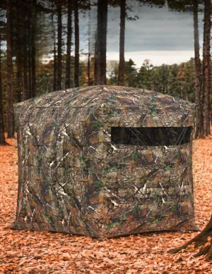 Hunting Blind 270 Degree See Through Ground Blind for Turkey Deer Hunting, Camouflage Pop Up Hunting Blinds Ground Waterproof Portable Concealed Shelter with Silent Door and Carrying Bag