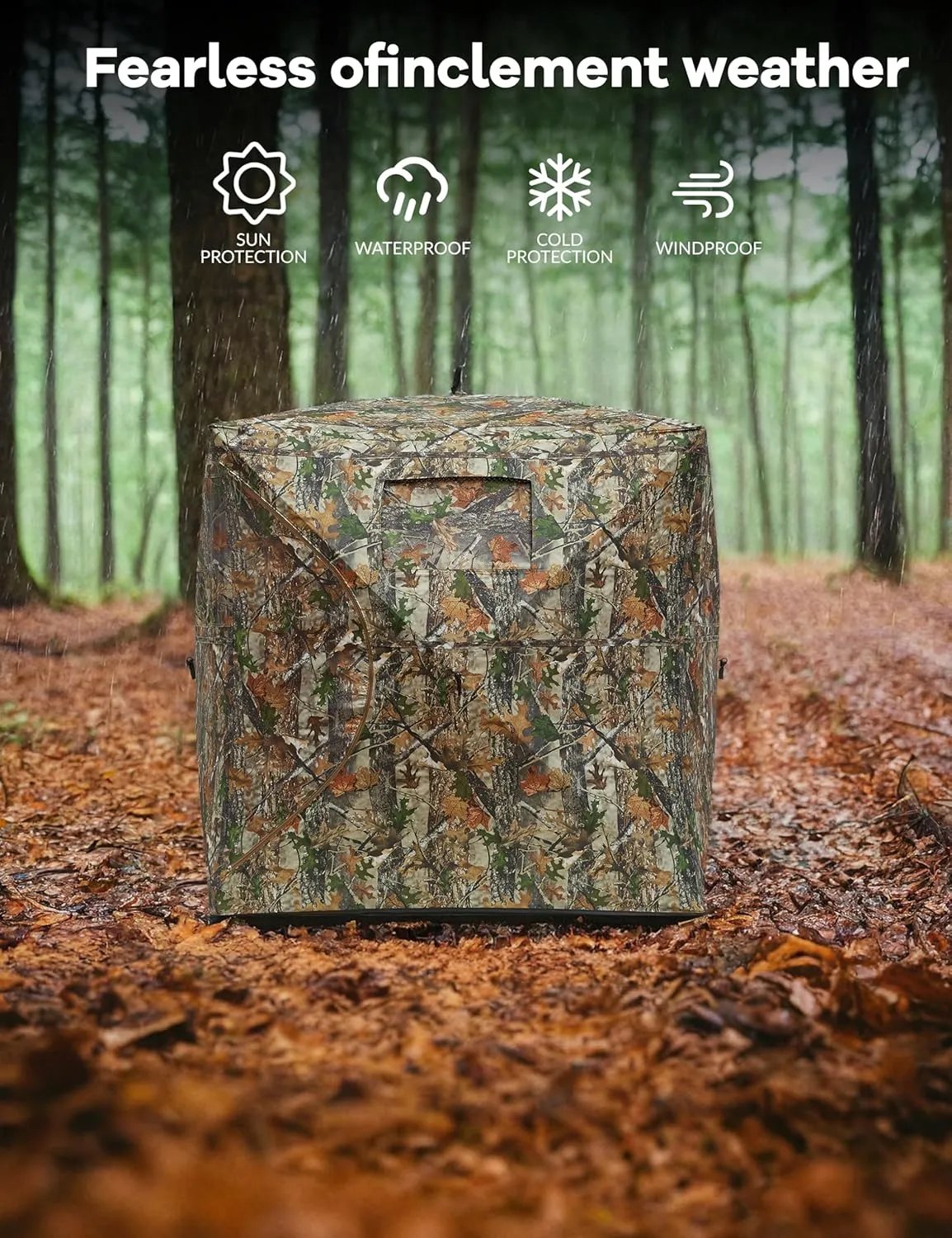 Hunting Blind 270 Degree See Through Ground Blind for Turkey Deer Hunting, Camouflage Pop Up Hunting Blinds Ground Waterproof Portable Concealed Shelter with Silent Door and Carrying Bag