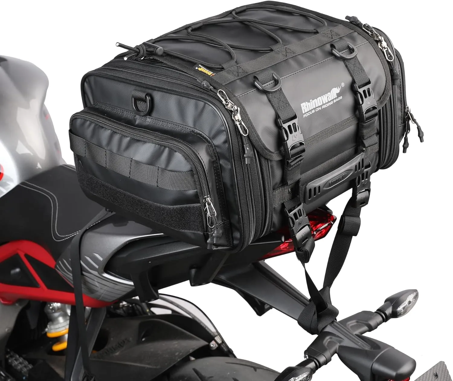 HUNTVP 19-26L Motorcycle Seat Bag Motorcycle Tail Bag Shoulder Bag Travel Luggage Bags Motorbike Rear Tack Truck Bag Storage Bags with Rain Cover (Black19-26L)