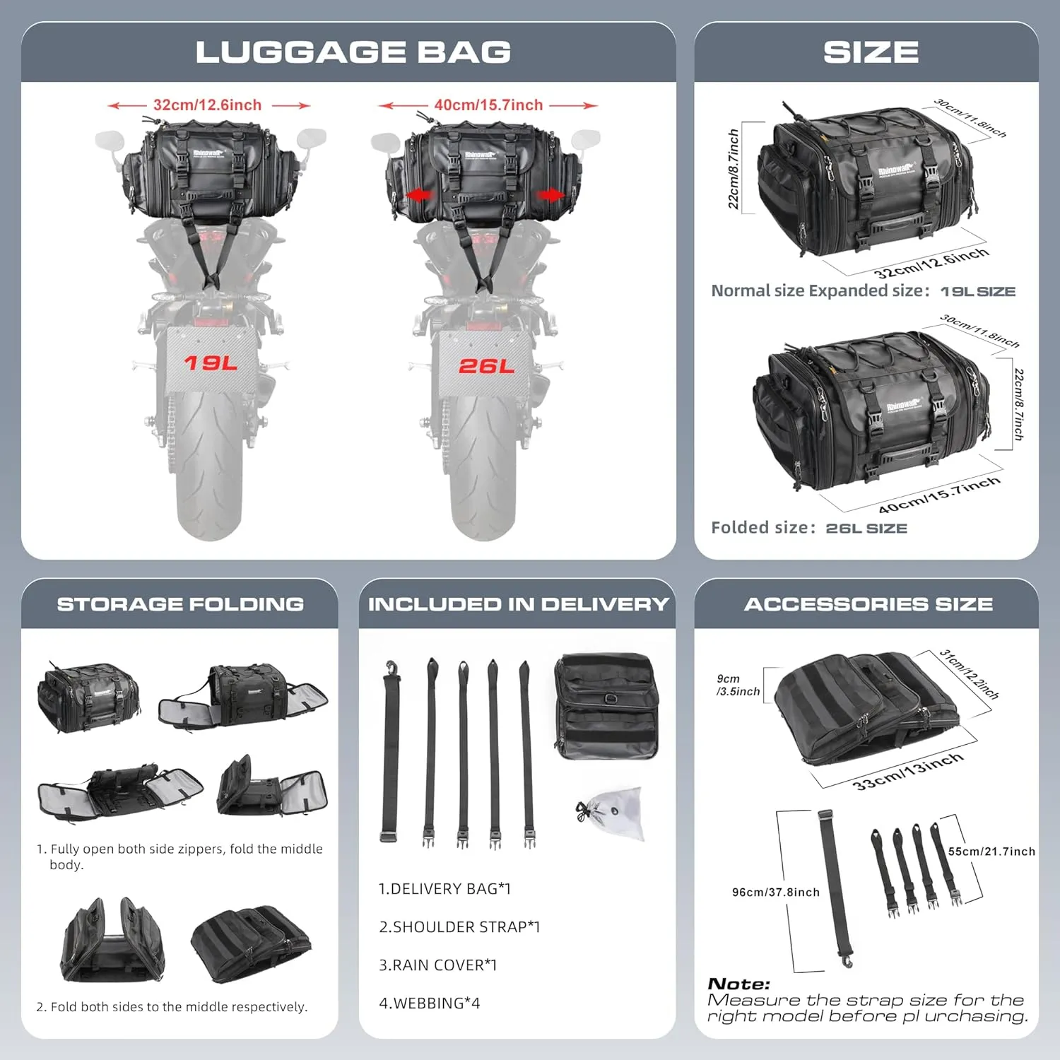 HUNTVP 19-26L Motorcycle Seat Bag Motorcycle Tail Bag Shoulder Bag Travel Luggage Bags Motorbike Rear Tack Truck Bag Storage Bags with Rain Cover (Black19-26L)