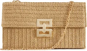 Huralona Straw Clutch Purse Woven Beach Bag Summer Clutch Handbag Vacation Straw Shoulder Crossbody Bag