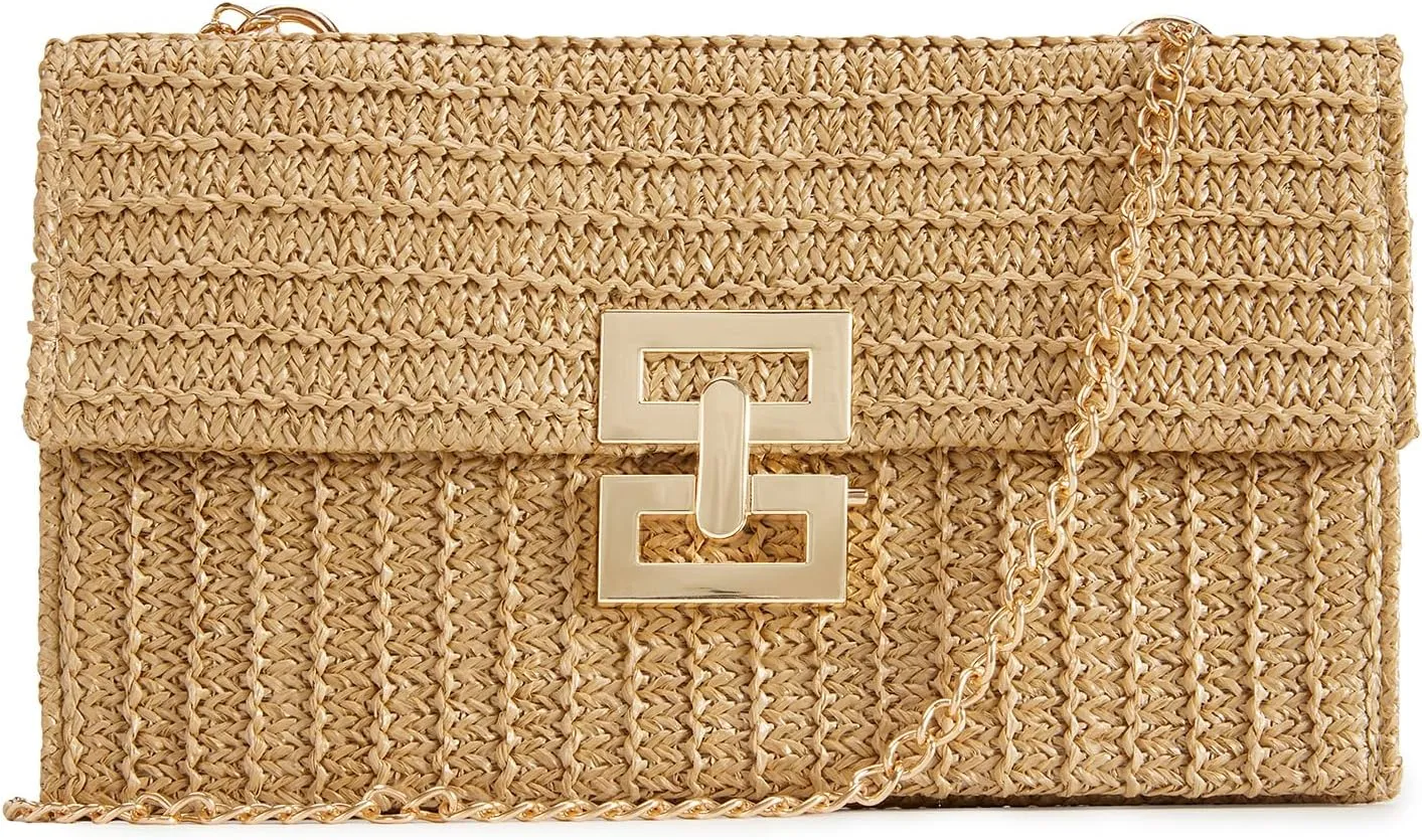 Huralona Straw Clutch Purse Woven Beach Bag Summer Clutch Handbag Vacation Straw Shoulder Crossbody Bag