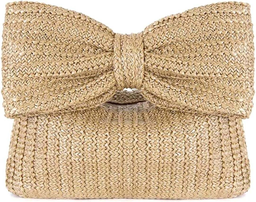 Huralona Women Straw Woven Clutch Purse Pleated Handbag for Summer Beach Vacation Straw Shoulder Crossbody Bag