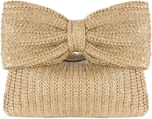 Huralona Women Straw Woven Clutch Purse Pleated Handbag for Summer Beach Vacation Straw Shoulder Crossbody Bag