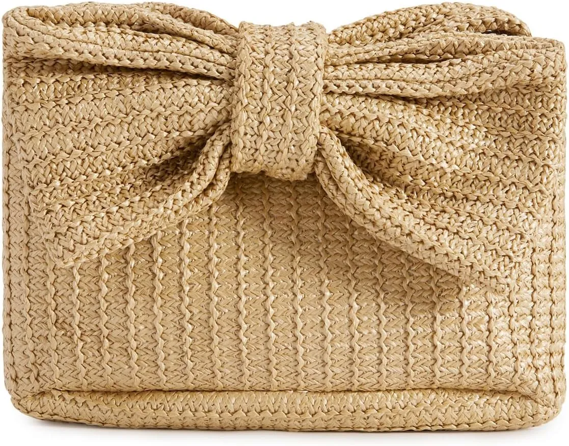 Huralona Women Straw Woven Clutch Purse Pleated Handbag for Summer Beach Vacation Straw Shoulder Crossbody Bag
