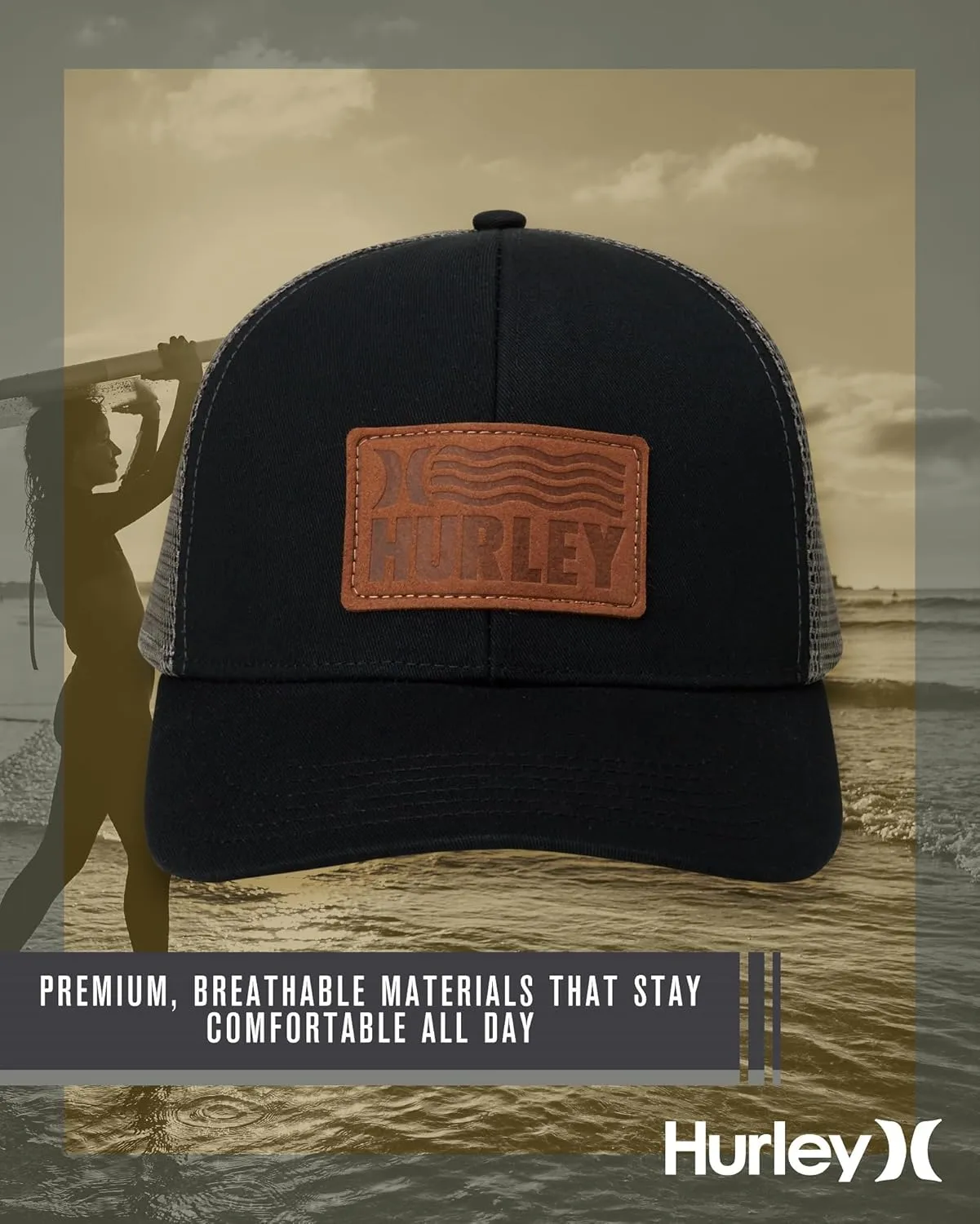 Hurley Men's Caps - Fairway Trucker Mesh Panel Baseball Cap Trucker Hat - Snap Back Hats for Men