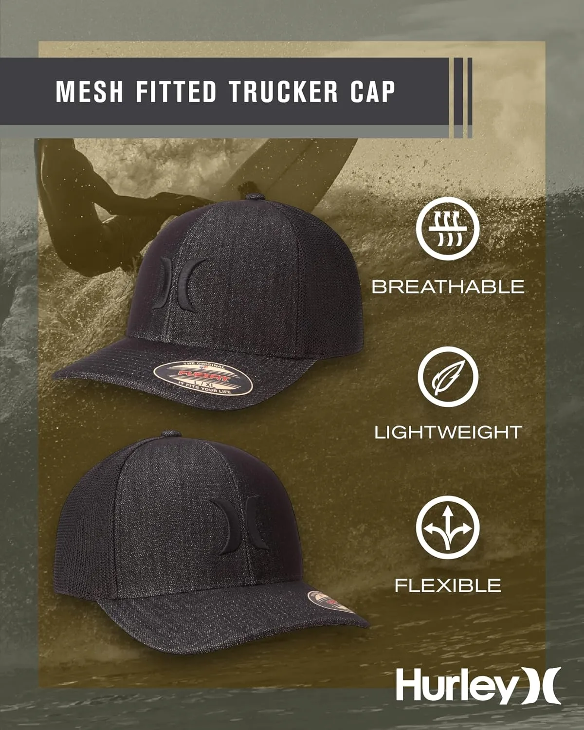 Hurley Men's Hat - Laguna Icon Mesh Fitted Trucker Cap