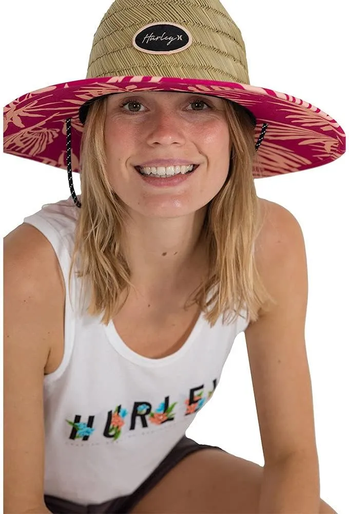 Hurley Women's Straw Hats - Real Straw Hat Medium Brim and Adjustable Chin Strap