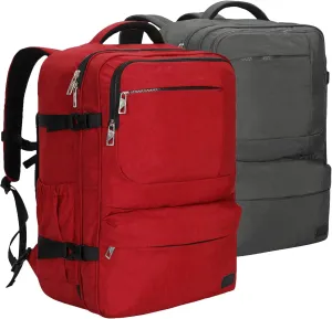 Hynes Eagle 44L Carry on Backpack Airline Approved Travel Backpack for Men Women Large Laptop Backpack 17 inch Nylon Backpack Overnight Weekender Duffel Bag Red with Grey