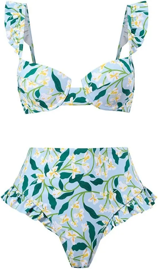 IBAKOM Three Pieces Swimsuits for Women with Matching Wrap Skirt Swim Top Tummy Control Bikin Bottom Mesh Sheer Cover Ups