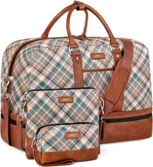 IBFUN Weekender Bags for Women, Large Overnight Bag Canvas Travel Duffel Bag Carry On Tote with Shoe Compartment 21" 3Pcs Set