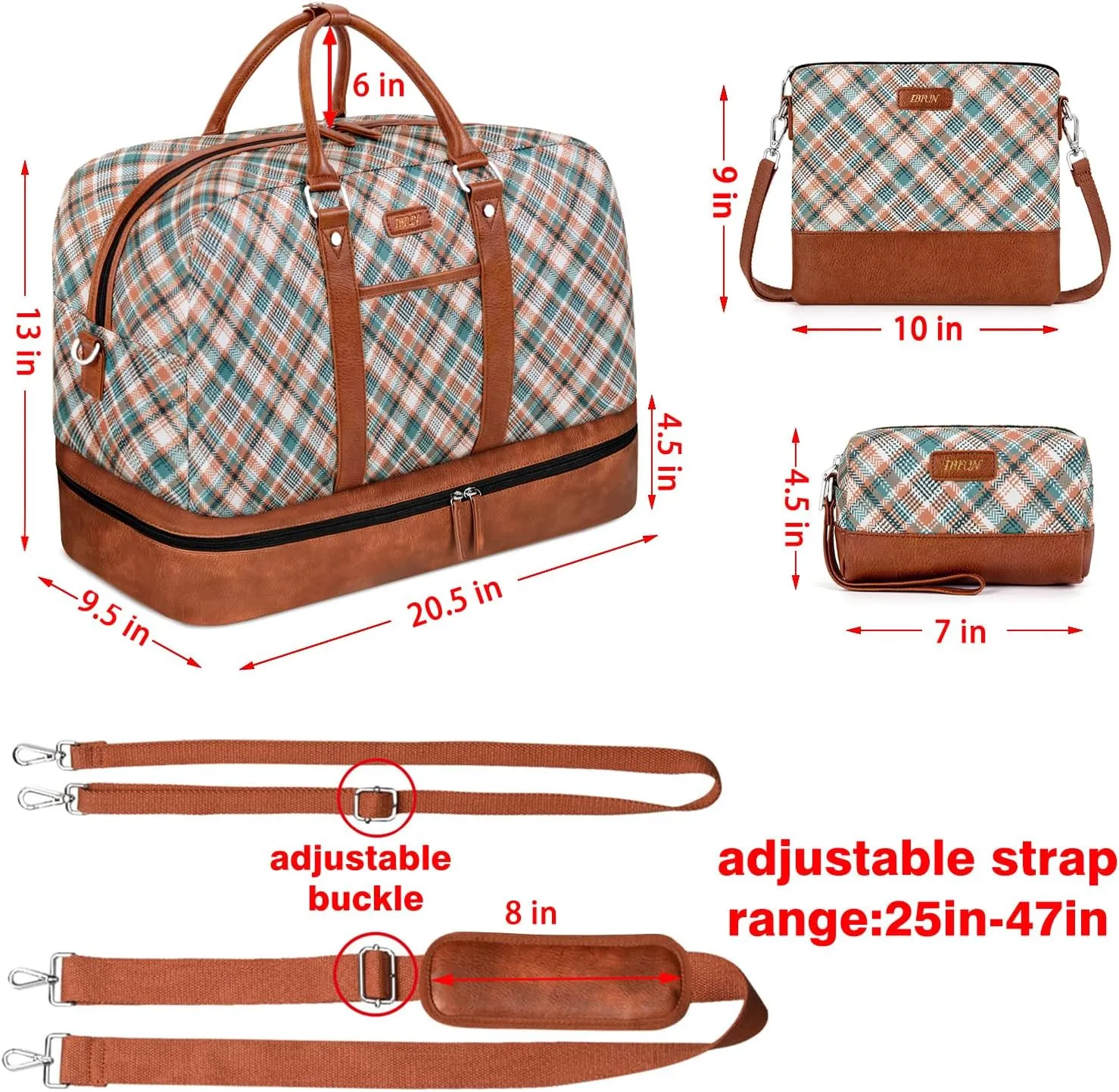 IBFUN Weekender Bags for Women, Large Overnight Bag Canvas Travel Duffel Bag Carry On Tote with Shoe Compartment 21" 3Pcs Set
