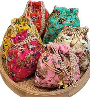 IGH Embroidered Silk Pouch Bag Designer Women Potli Bags Handle Purse Clutch Purse for Women Festive & Weddings Gift