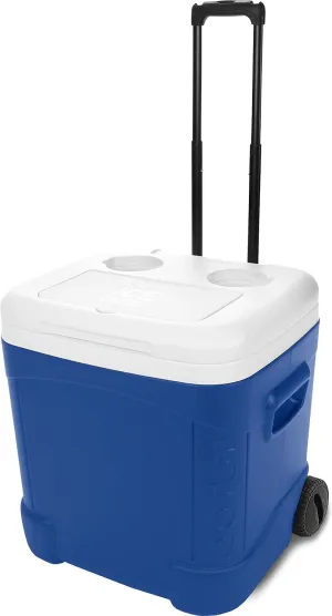 Igloo Ice Cube Wheeled Roller Cooler, White/Blue, 60 Qt