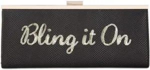 INC Womens Carolyn Faux Leather Sequined Clutch Handbag Black Small