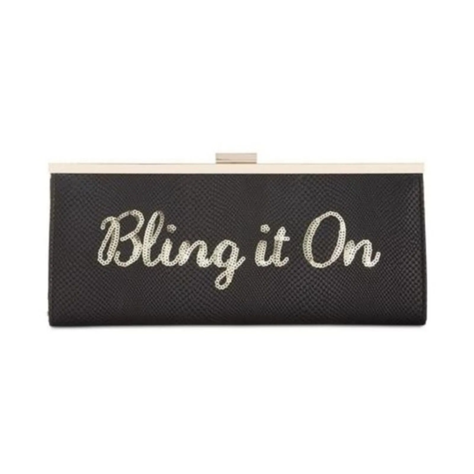 INC Womens Carolyn Faux Leather Sequined Clutch Handbag Black Small