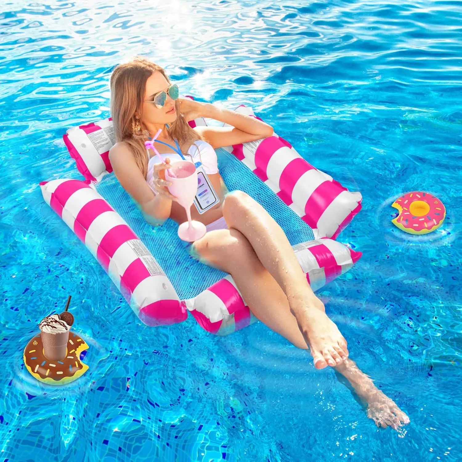 Inflatable Pool Floats Adult, 4-in-1 Multi-Purpose Pool Float Rafts Water Hammock, Pool Floaties for Adults Swimming Pool Lake Beach