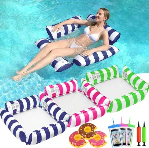 Inflatable Pool Floats Adult, 4-in-1 Multi-Purpose Pool Float Rafts Water Hammock, Pool Floaties for Adults Swimming Pool Lake Beach