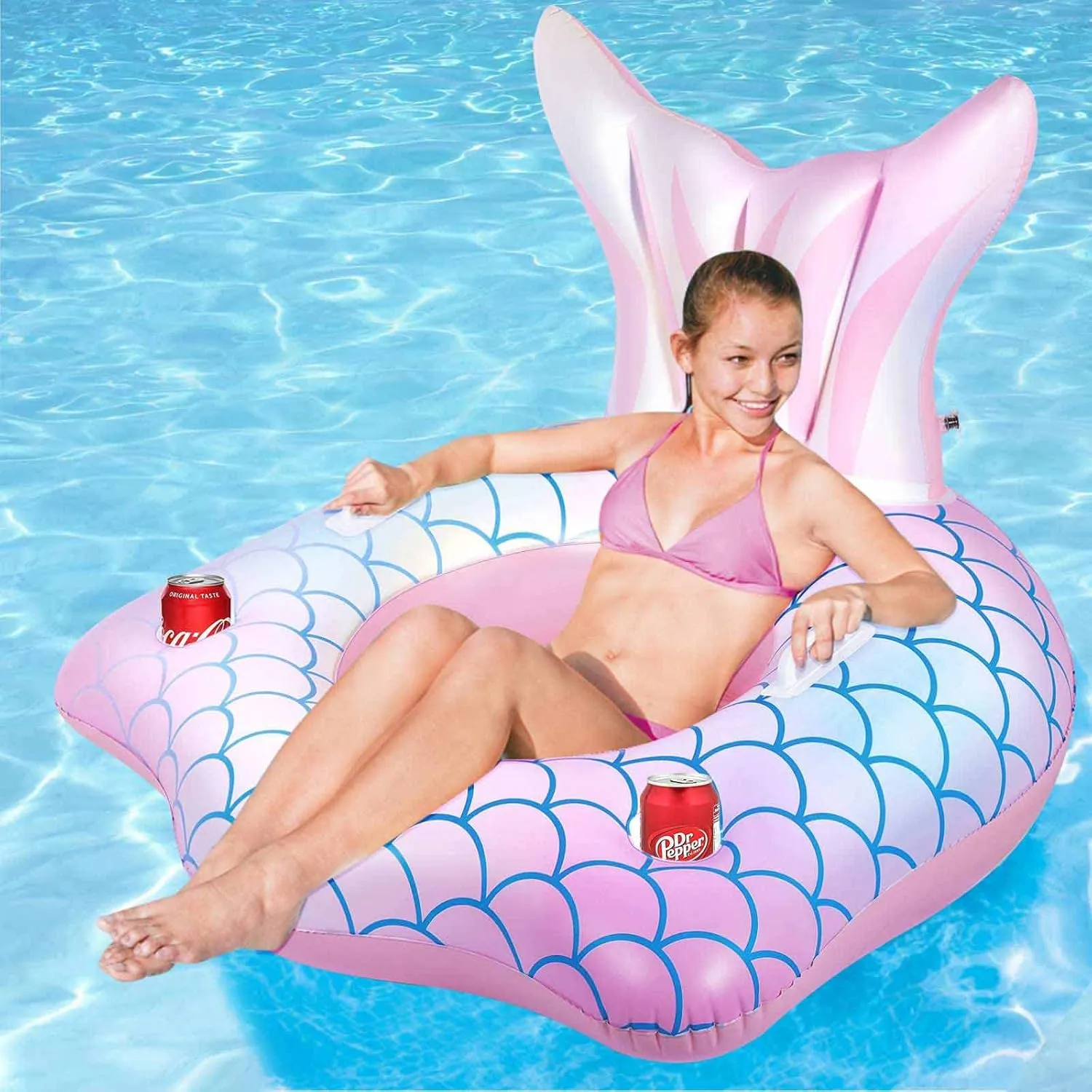 Inflatable Pool Floats Adult, Summer Pool Toys Party Supplies Decorations for Adults, Swimming Pool Floaties Raft Lounge with Backrest Mesh Bottom Handles Cup Holders Suitable for Swimming Pool Beach