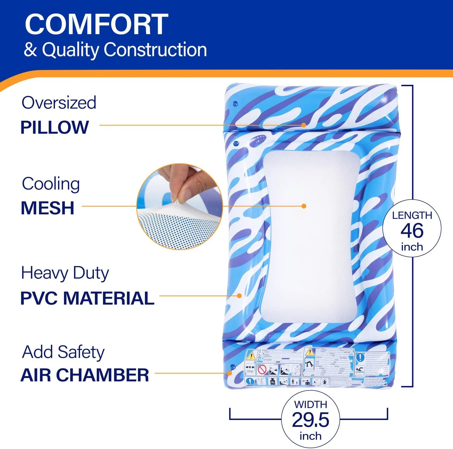 Inflatable Pool Floats CHICLIST Premium Hammock Pool Lounger for Swimming Pool, 46" x 29" Pool Toy Party Floaties for Adults