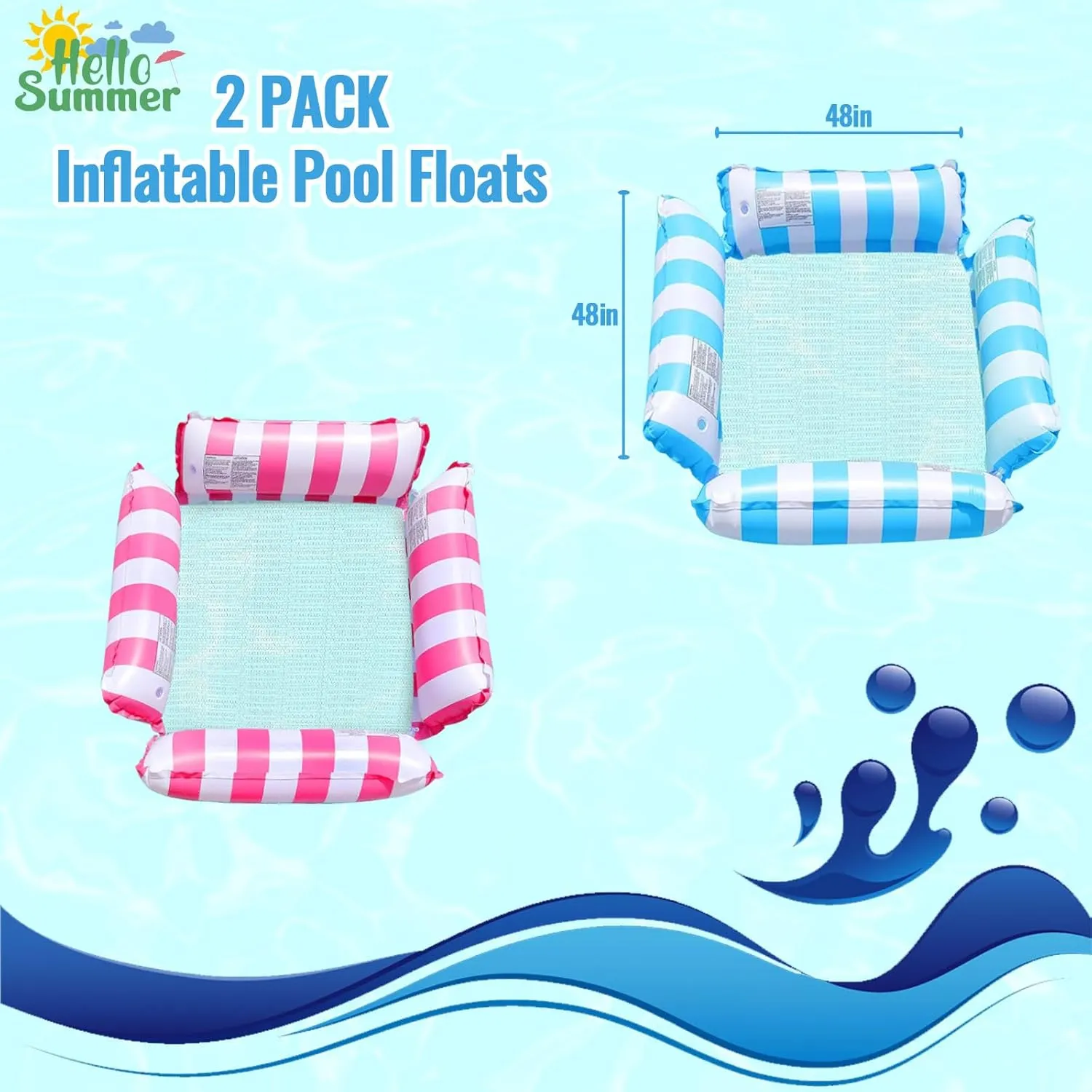Inflatable Pool Floats Portable Floating Chair Bed for Travel, Swimming Pool Hot Tub, Lake, Beach Vacation Water Floating Mesh Chair for Adults Blue/Pink/Sliver/Orange