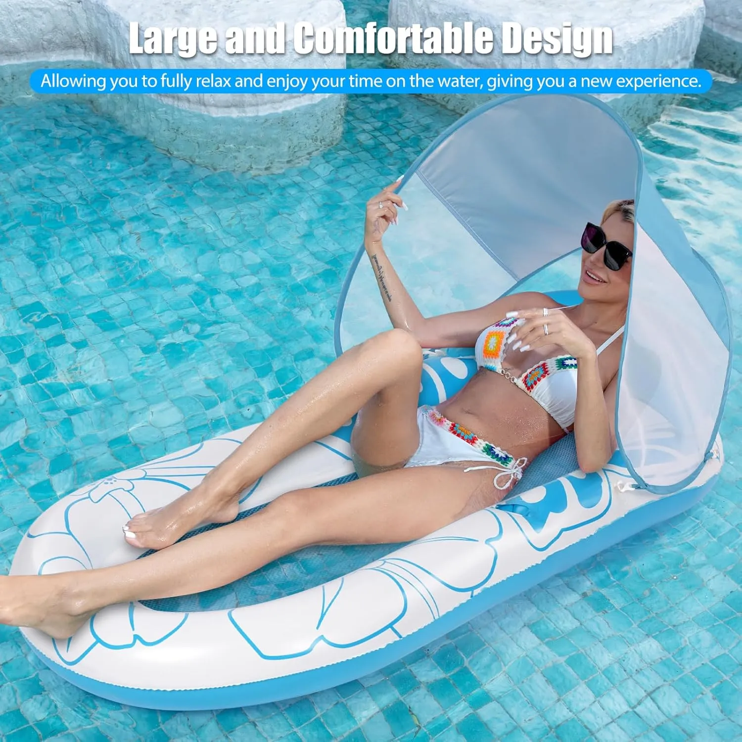 Inflatable Pool Lounge Float-Floaties Rafts for Adults Floating Lounger Sun Tanning Floats Cool Water Floaty Swimming Lake Beach Party Toys with Cup Holders