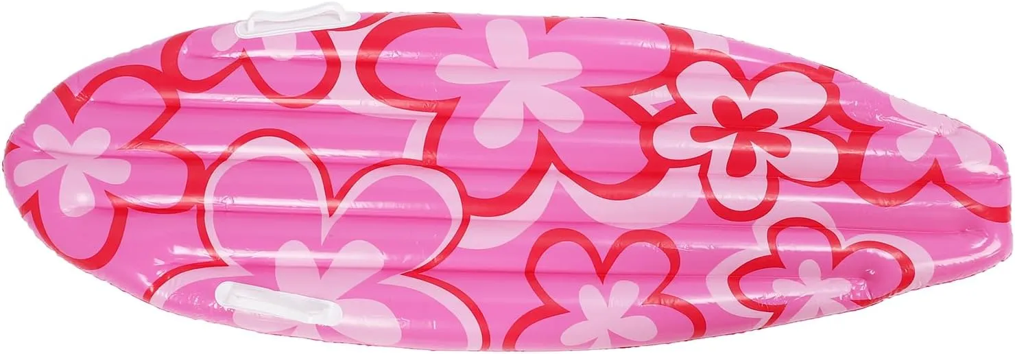 Inflatable Surfboard Raft, 43x16 Portable Pink Flower Pattern PVC Pool Float for for Pool Party Summer Water Fun