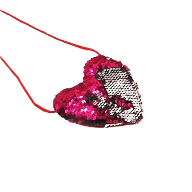 Innovative Children's Trendy Sequined Heart-shaped Lanyard Coin Purses