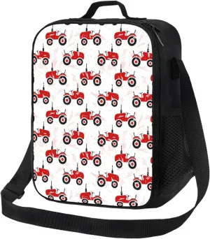 Insulated Lunch Bags for Women Men Work - Red Wheeled Tractors Adult Lunch Box for Women Men, Lightweight Cooler Bag Insulated, Small Lunch Tote Bag with Adjustable Strap