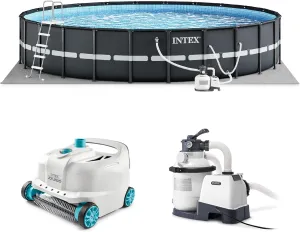 Intex Ultra XTR Framed Swimming Pool, Above Ground 18' x 52" Round Pool Set with 700 GPH Filter Pump and Robot Pool Vacuum Cleaner with 21 Inch Hose
