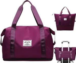 INVODA Travel Duffel Bag For Women and Men Waterproof Expandable Weekender Overnight Carry On Tote Bag Dry Wet Separation Swim Sports Gym Bag (Fuchsia)