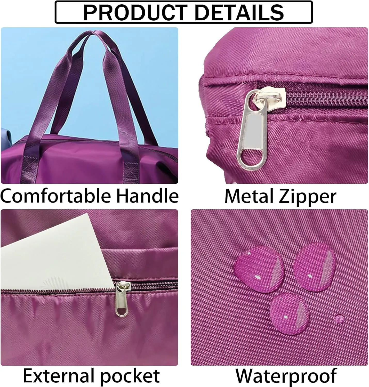 INVODA Travel Duffel Bag For Women and Men Waterproof Expandable Weekender Overnight Carry On Tote Bag Dry Wet Separation Swim Sports Gym Bag (Fuchsia)