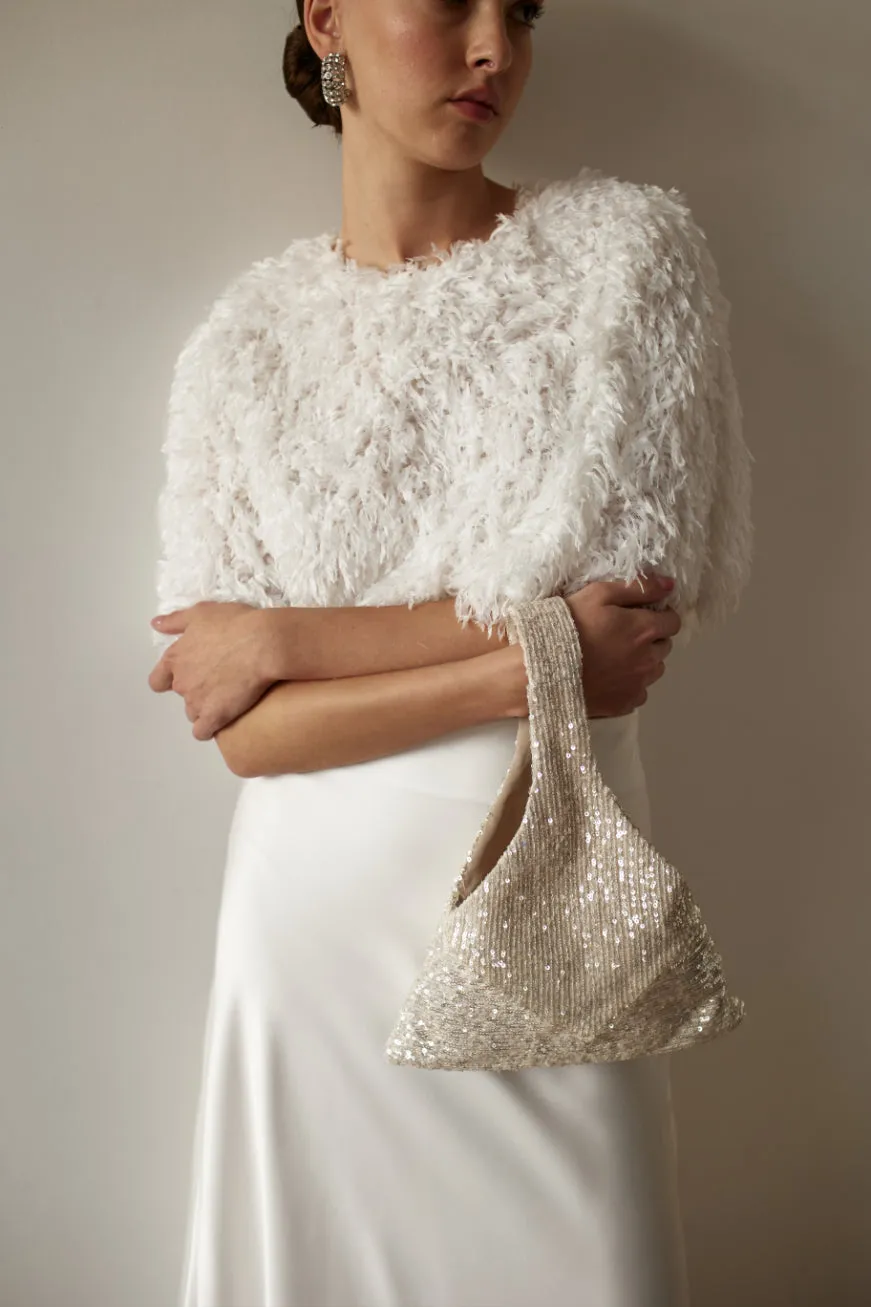 Ivory Wedding Purse – Sequined Bridal Bag & Makeup Pouch for Bride