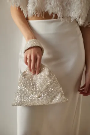 Ivory Wedding Purse – Sequined Bridal Bag & Makeup Pouch for Bride