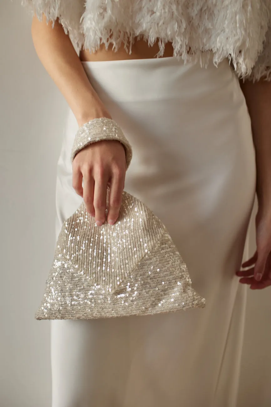 Ivory Wedding Purse – Sequined Bridal Bag & Makeup Pouch for Bride