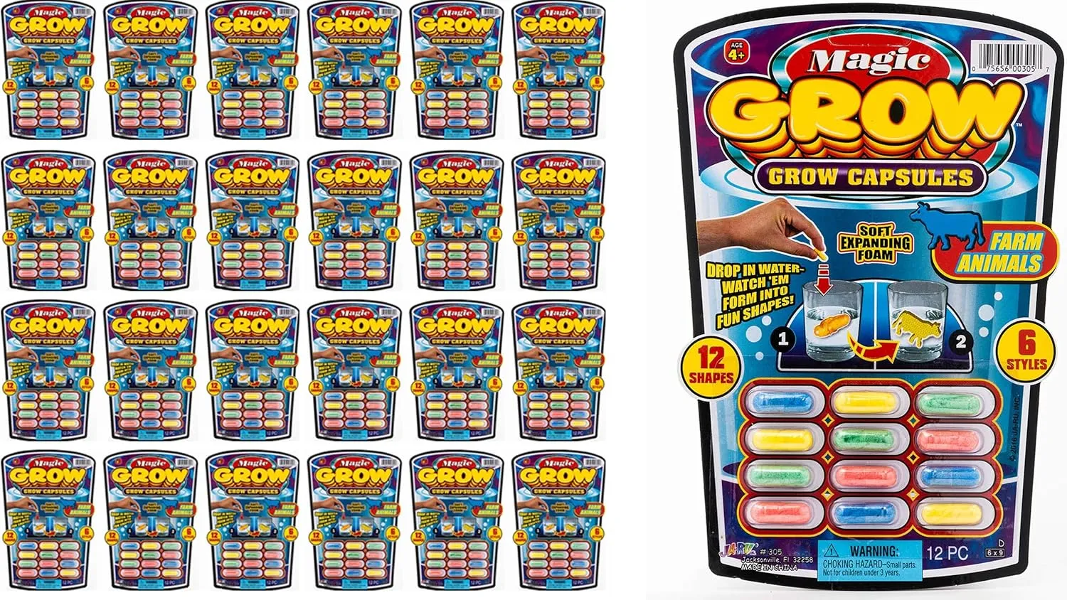 JA-RU Magic Grow Capsules (24 Pack) Water Growing Toys. Sea Creatures, Farm Animals, Zoo & Car. Expanding Foam Bath Toy for Kids. Party Favors, Fun Stocking Stuffers & Goodie Bags 305-24s