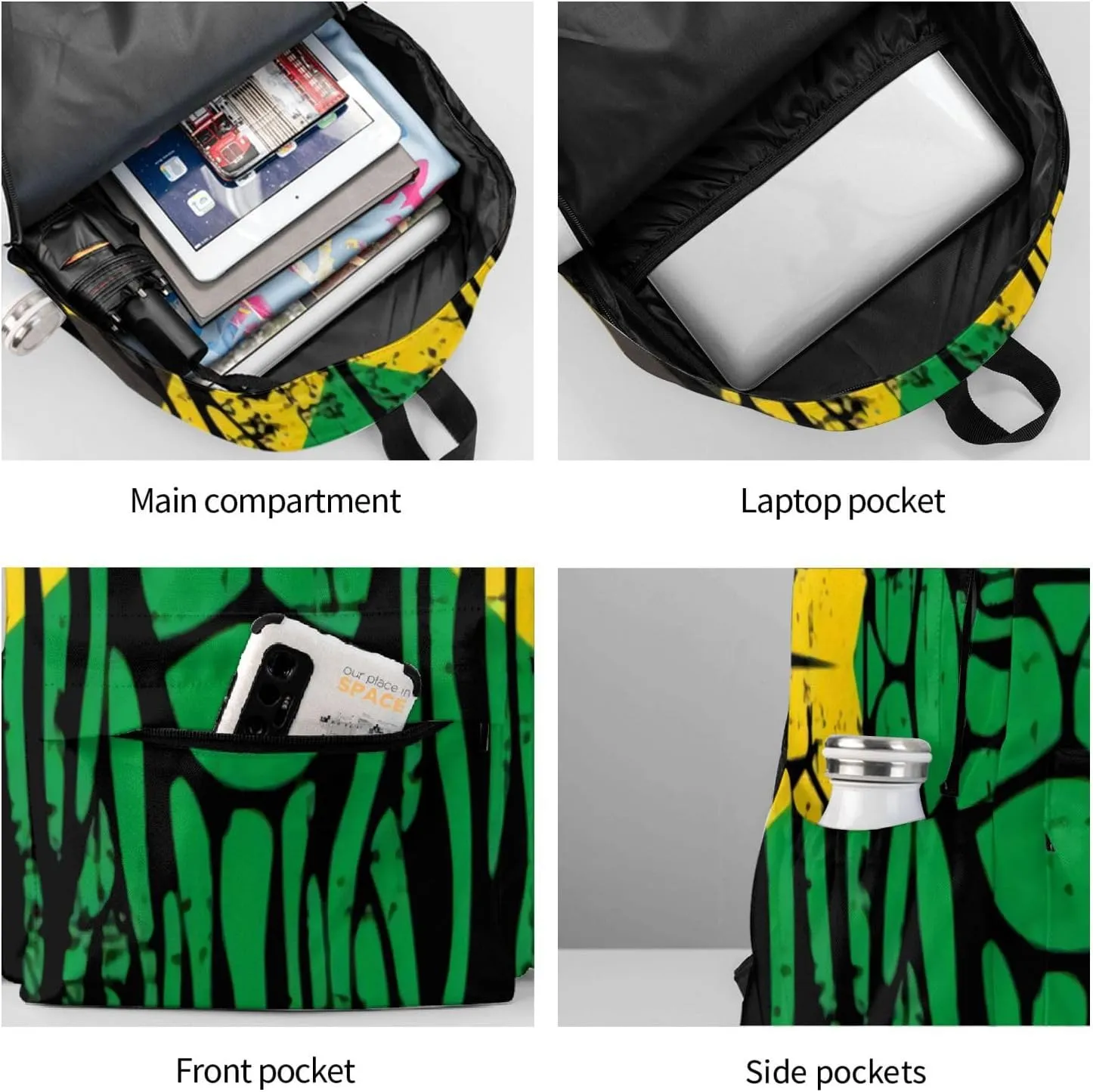 Jamaican Flag Rasta Lion Head Unisex Backpacks 15in Laptop Backpack Multipurpose Double Shoulder Bag For Men Women Gifts
