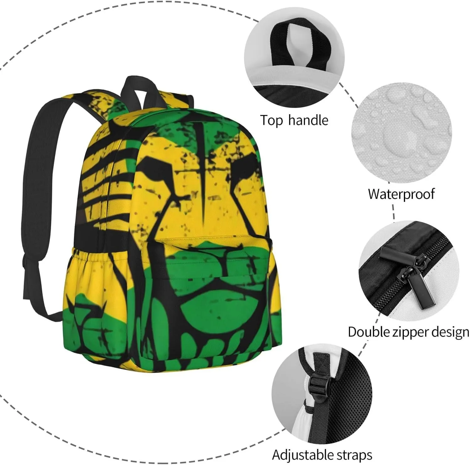 Jamaican Flag Rasta Lion Head Unisex Backpacks 15in Laptop Backpack Multipurpose Double Shoulder Bag For Men Women Gifts