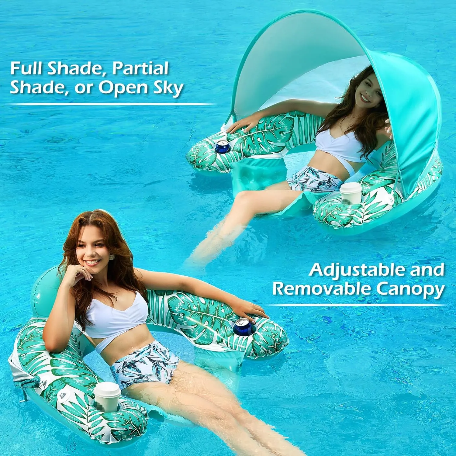 Jasonwell Pool Float with Canopy - Inflatable Pool Floaties Adult Floating Pool Chair Lounge Floats for Swimming Pool Water Chair Pool Lounger with Cup Holders Pool Toy Party Floaty for Adults