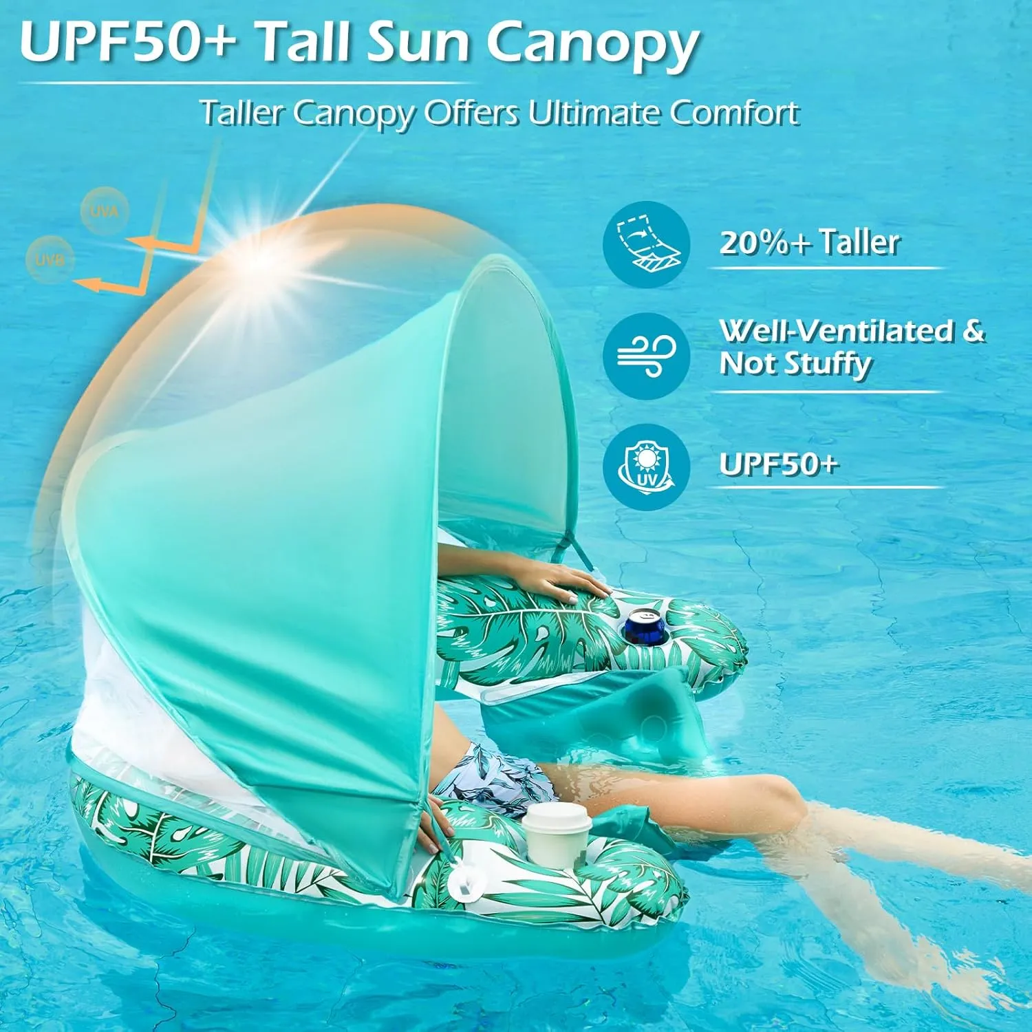 Jasonwell Pool Float with Canopy - Inflatable Pool Floaties Adult Floating Pool Chair Lounge Floats for Swimming Pool Water Chair Pool Lounger with Cup Holders Pool Toy Party Floaty for Adults