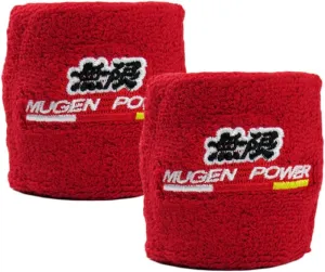 JDM Universal Brake Fluid Oil Reservoir Tank Cover Socks for Motorcycles, Sportbikes, Bikes, Compatible with Honda Mitsubishi Project MU Mugen JDM Brake Reservoir Cover 2PCS (Mugen-RD)