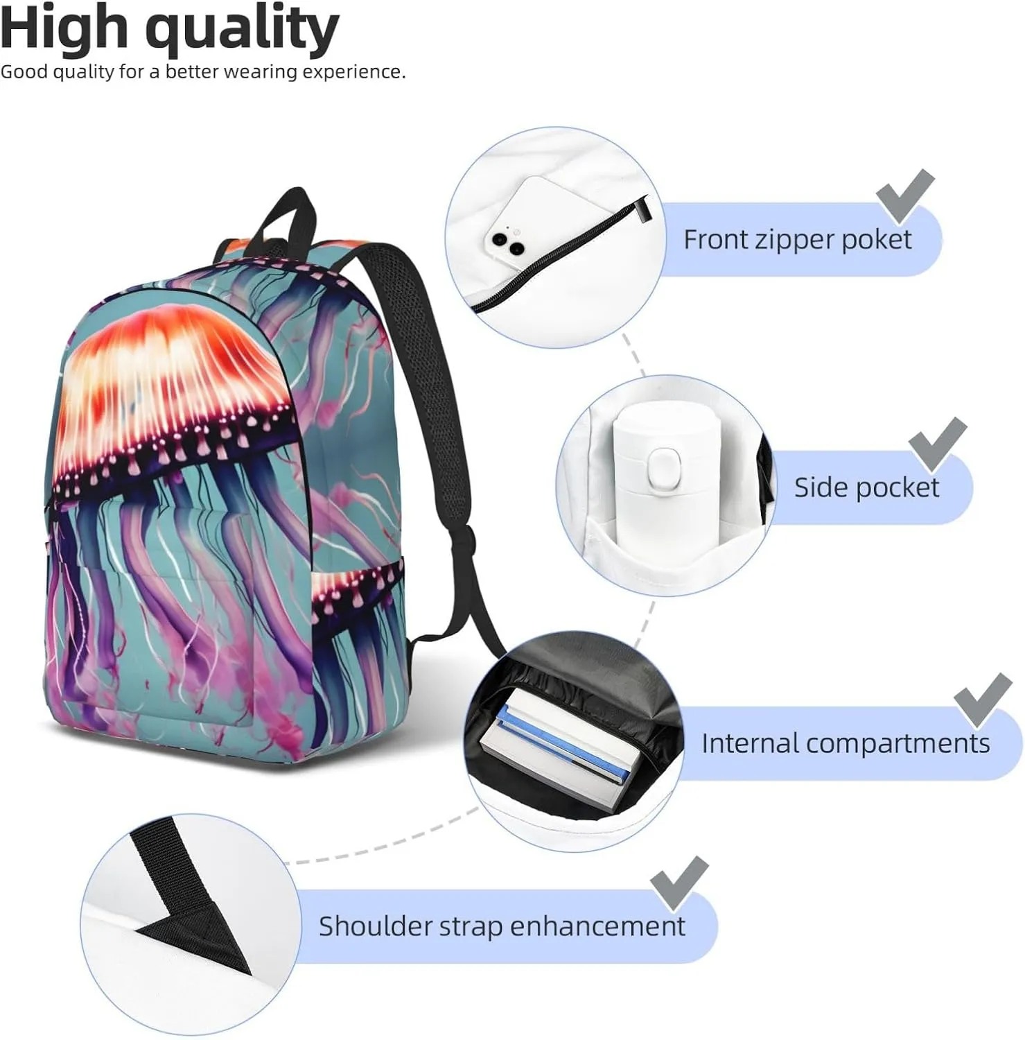 Jellyfish print Backpack Travel Backpacks for Women Men College Backpack Computer Bag for Travel