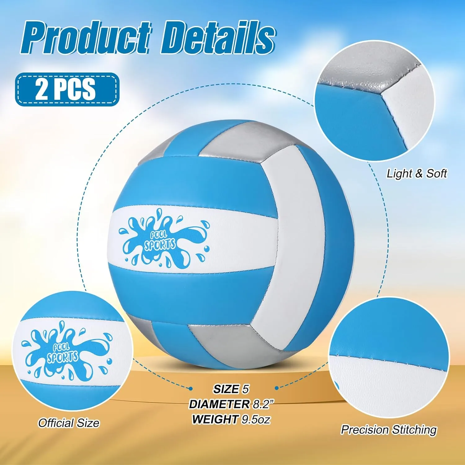 Jenaai 2 Pack Swimming Pool Water Volleyball with Pump Inflatable Waterproof Swimming Volleyball for Pool with Soft Cover Indoor Outdoor Water Balls Official Size 5