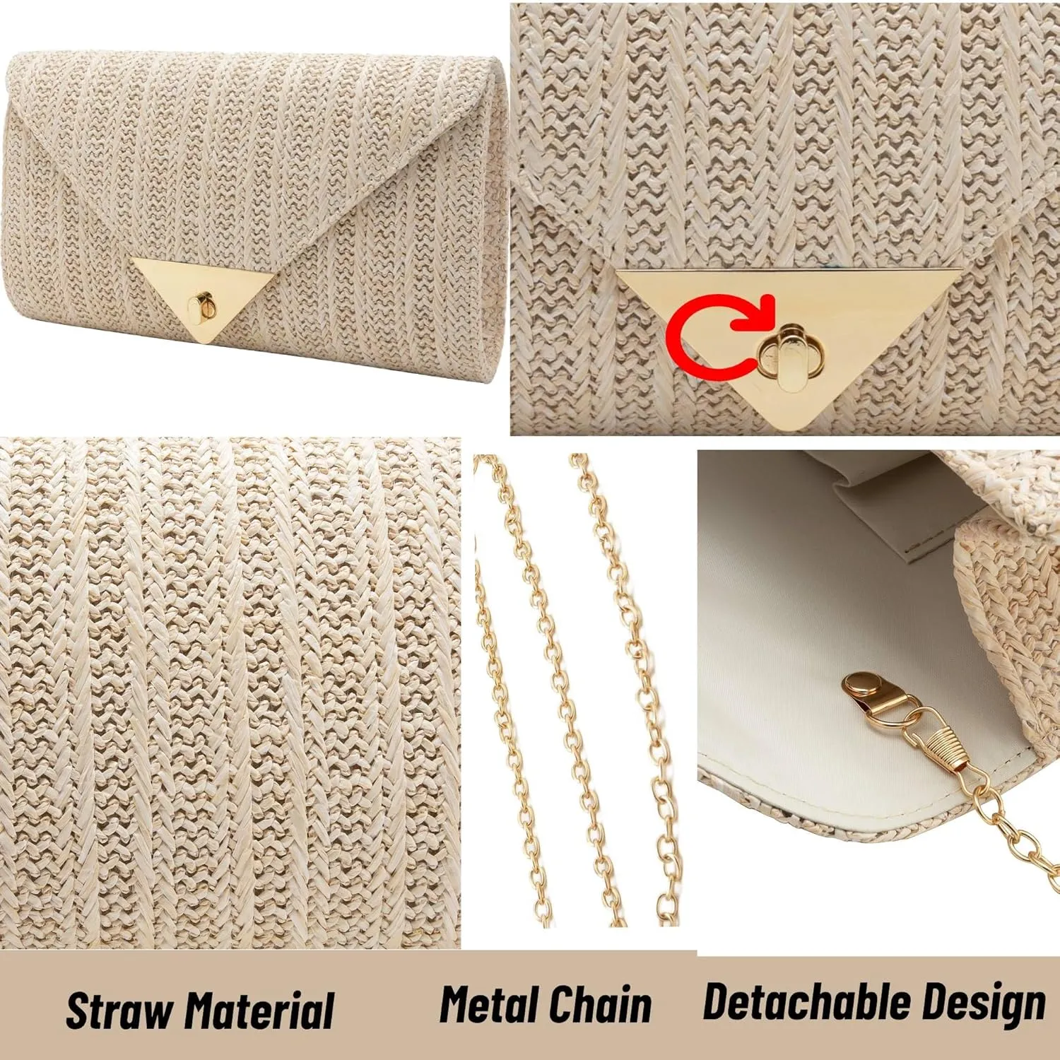 jessie Straw Clutch Purse for Women Summer Woven Beach Bag Rattan Crossbody Evening Purses Vacation Handbags for Party
