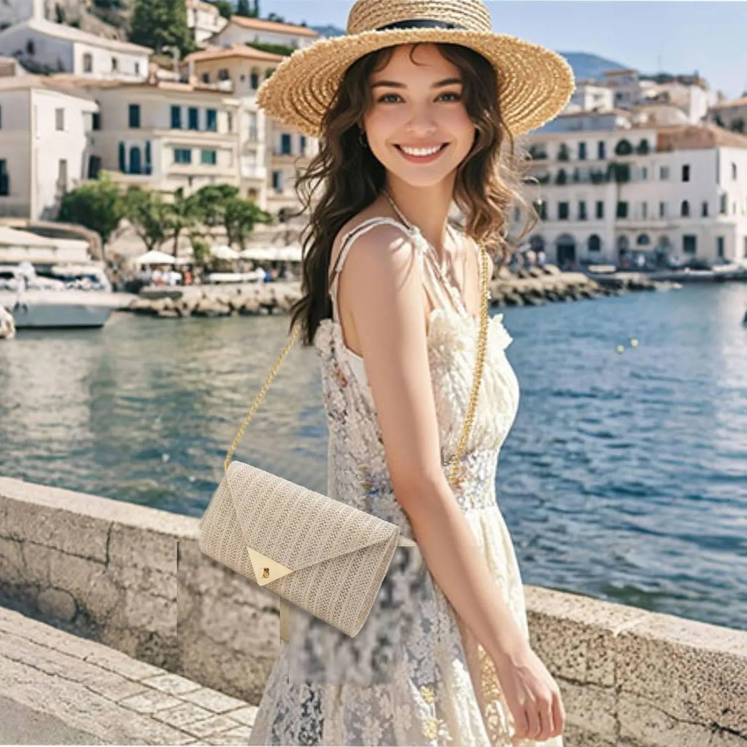 jessie Straw Clutch Purse for Women Summer Woven Beach Bag Rattan Crossbody Evening Purses Vacation Handbags for Party