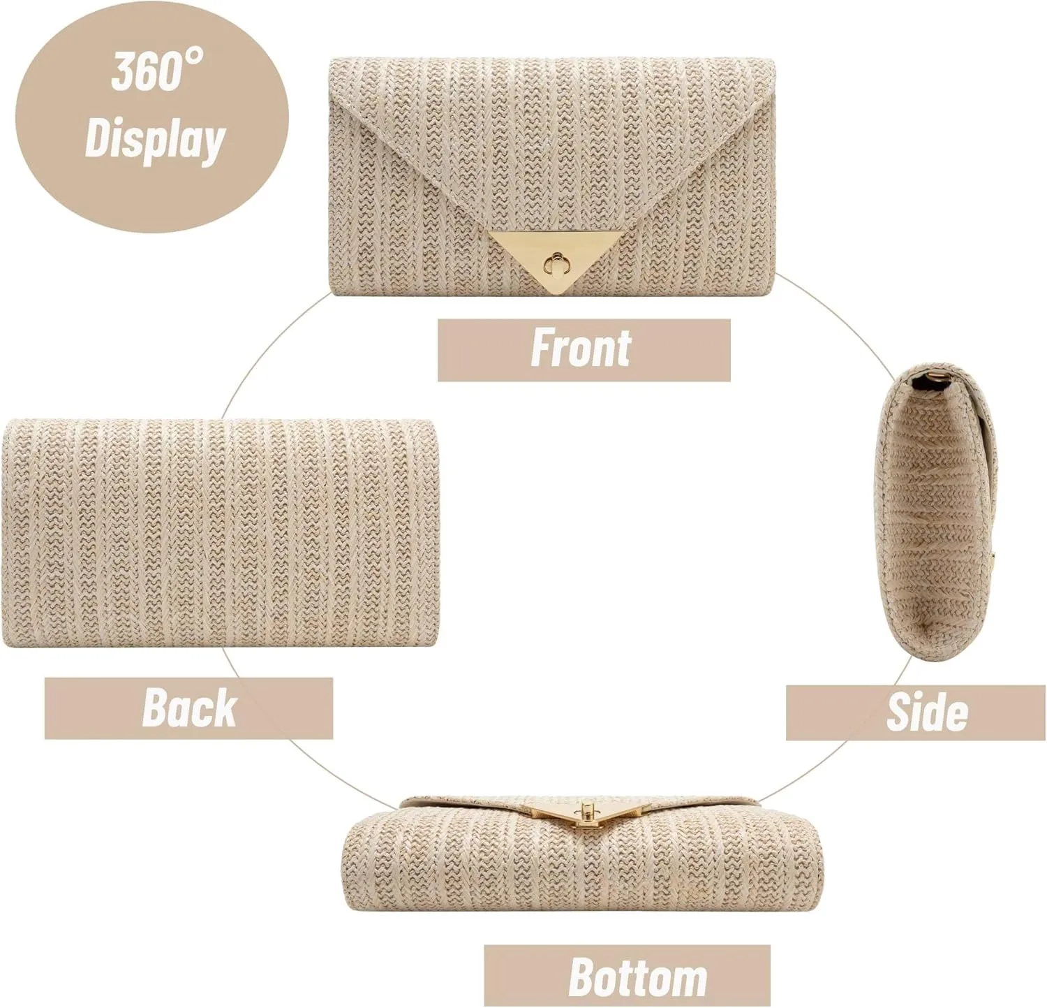 jessie Straw Clutch Purse for Women Summer Woven Beach Bag Rattan Crossbody Evening Purses Vacation Handbags for Party