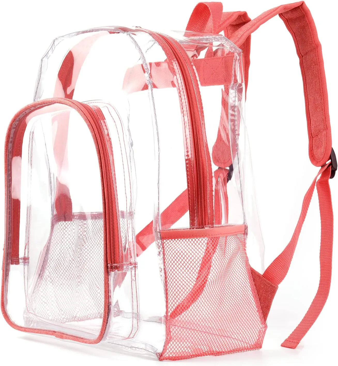 JOMPARO Clear Backpack for Girls, Pink Clear Bookbag See Through Backpack for Kids and Women for School Work College