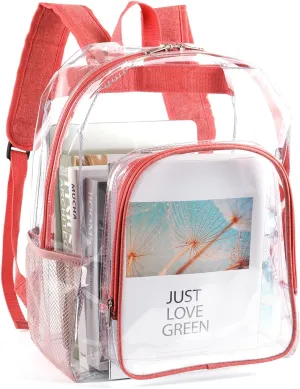 JOMPARO Clear Backpack for Girls, Pink Clear Bookbag See Through Backpack for Kids and Women for School Work College