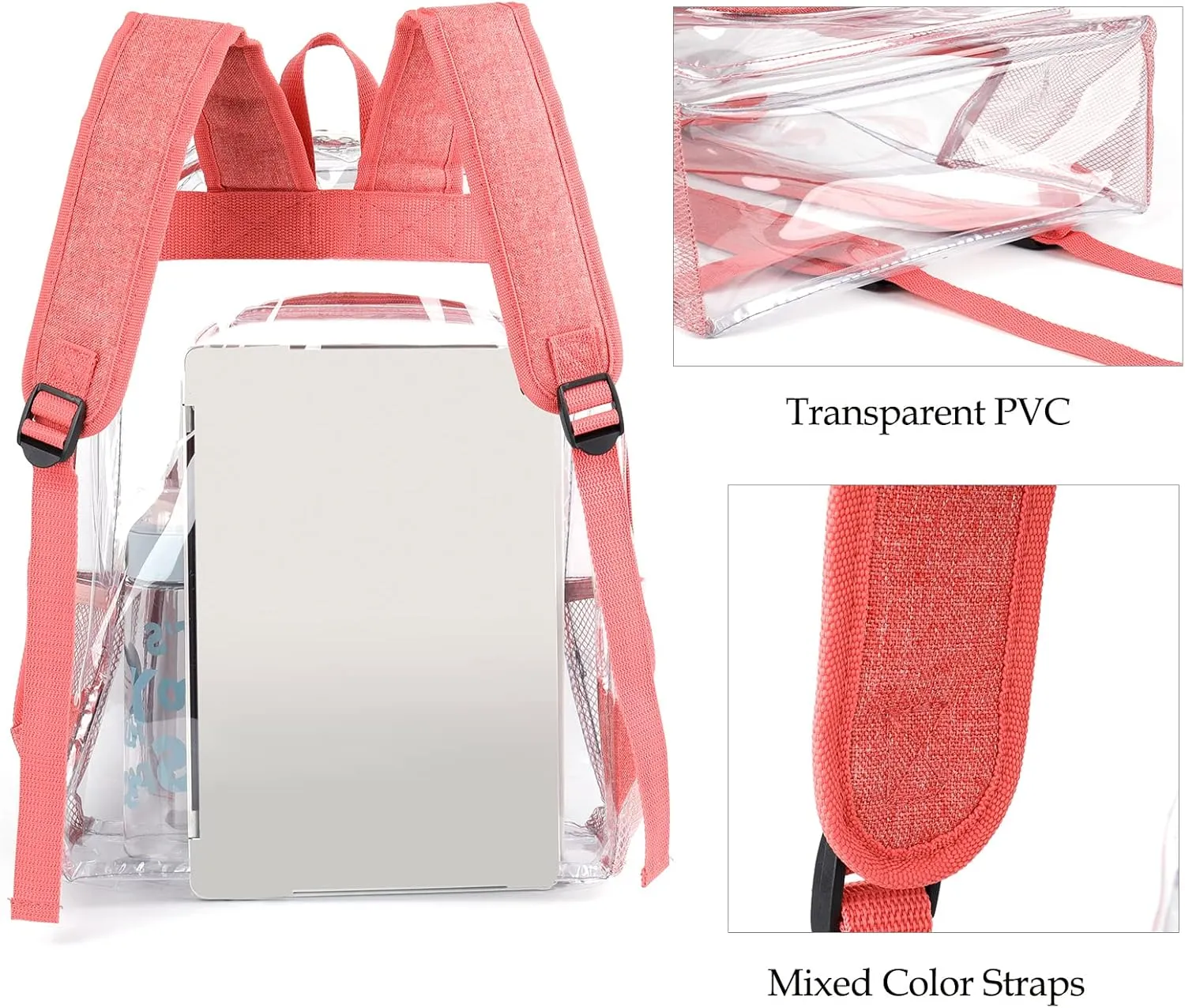 JOMPARO Clear Backpack for Girls, Pink Clear Bookbag See Through Backpack for Kids and Women for School Work College